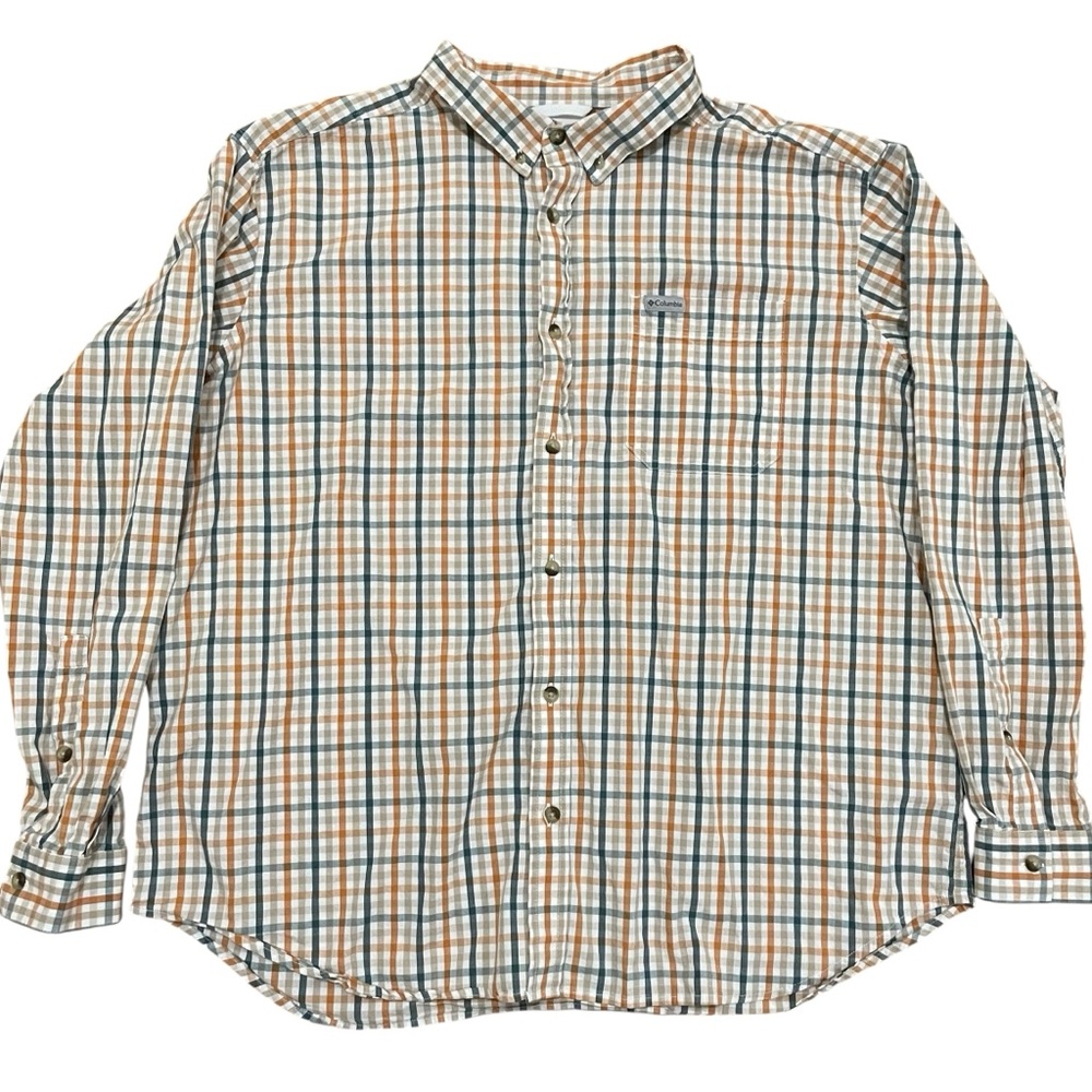 Columbia Orange Blue Gray Plaid Long Sleeve Button Down Shirt Top XXL 2XL
